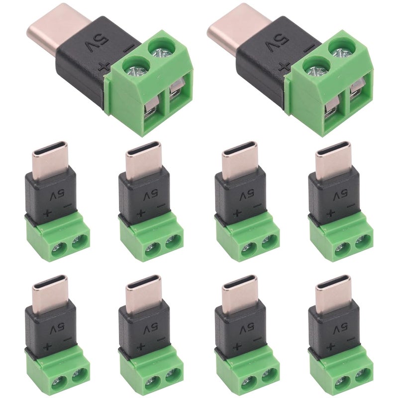 Teansic 10PCS Type C Male to 2 Pin Screw Terminal Adapter,5V USB C to 2 Pin Solderless Connector for Charging Toy Mobile Devices and Small Appliances - Image 1